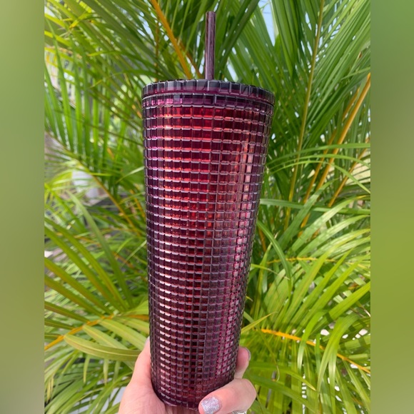 Starbucks Plum Maroon Grid Studded Cold Cup Tumbler Venti 24oz Insulated NWT - Picture 7 of 14